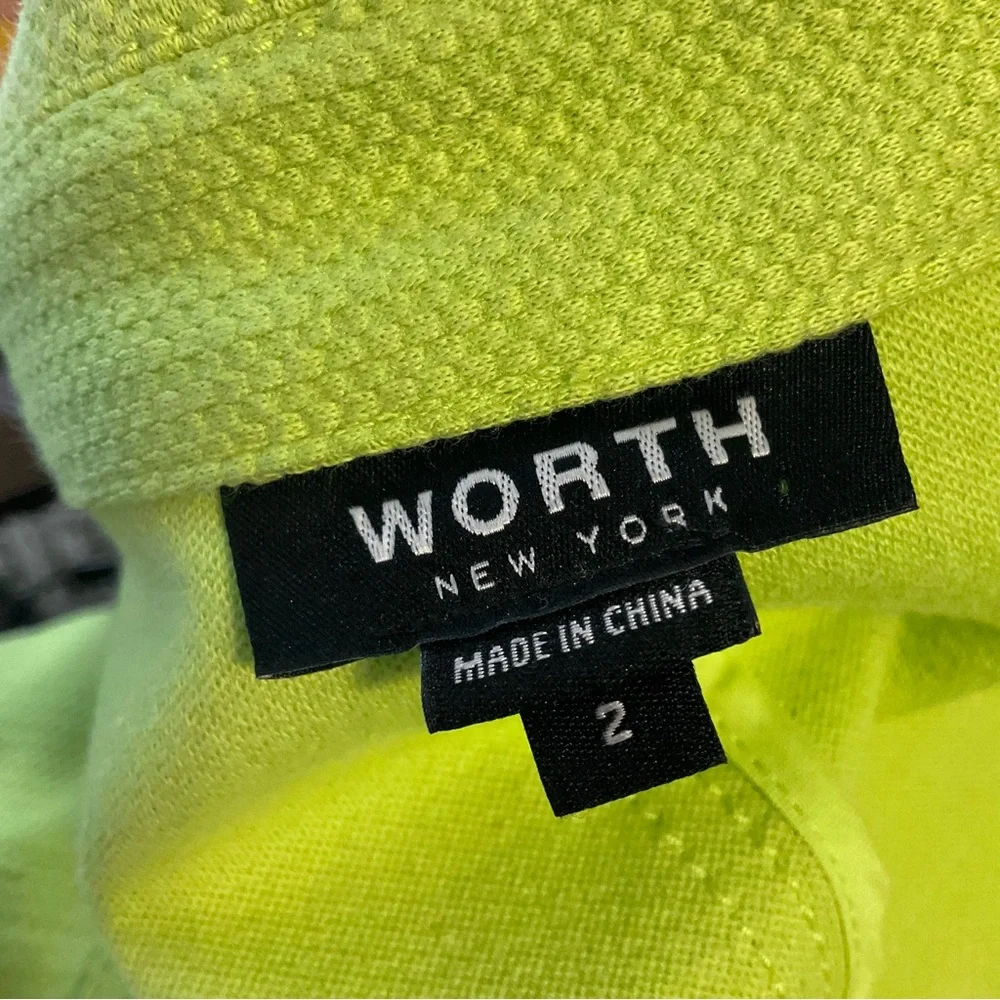 WORTH sz 2 Blazer Jacket 2 Way Front Zipper Pockets V Neck Unlined Chartreuse